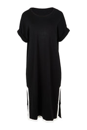 Product shot of the Gigi Lounge Dress in colour Black (Black), from the front