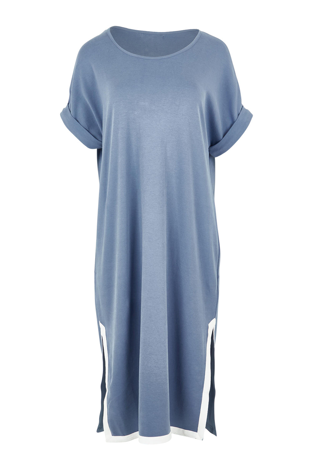 Product shot of the Gigi Lounge Dress in colour Dusk (Blue), from the front