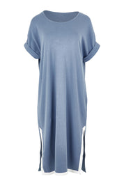 Product shot of the Gigi Lounge Dress in colour Dusk (Blue), from the front