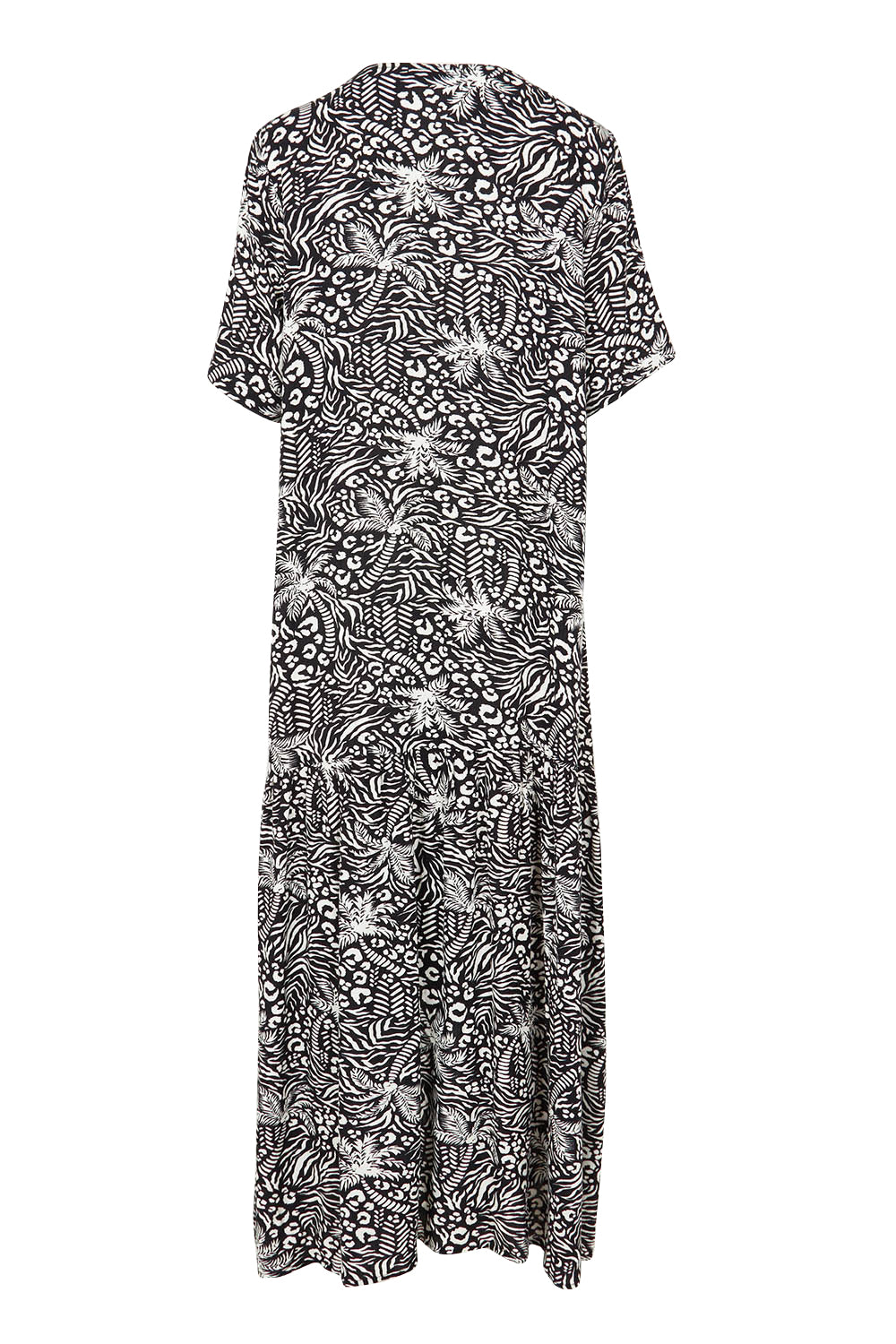 Product shot of the Peak Maxi Dress in colour Blkpalm (Black), from the back