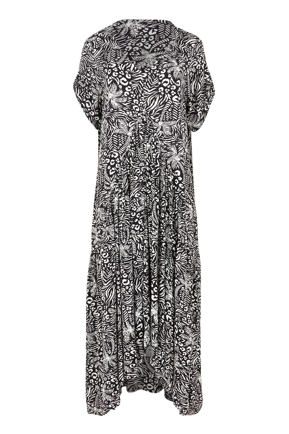 Product shot of the Peak Maxi Dress in colour Blkpalm (Black), detail