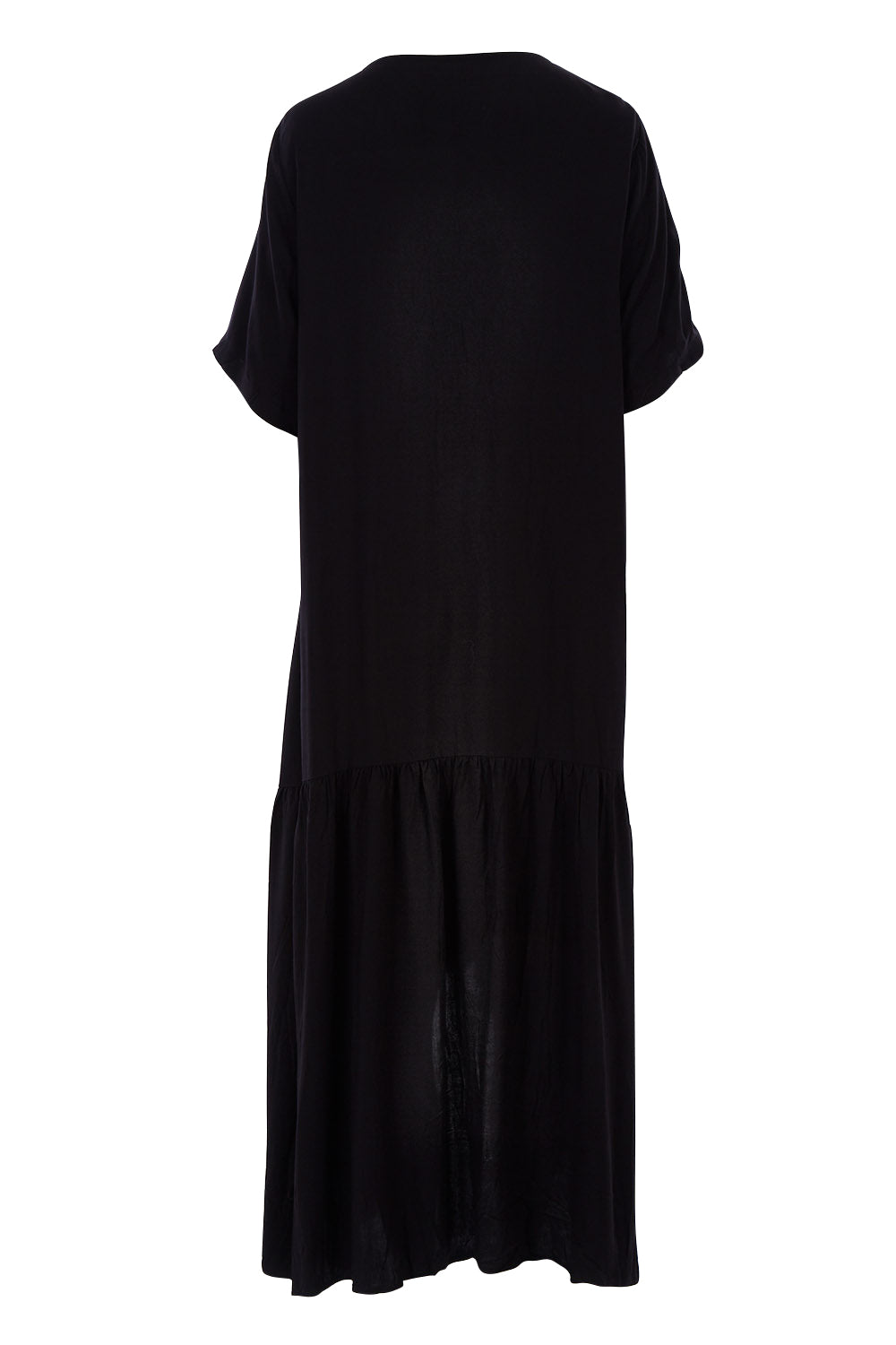Product shot of the Short Sleeve Peak Maxi Dress in colour Black (Black), from the back