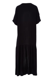 Product shot of the Short Sleeve Peak Maxi Dress in colour Black (Black), from the back