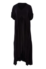 Product shot of the Short Sleeve Peak Maxi Dress in colour Black (Black), detail