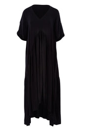 Product shot of the Short Sleeve Peak Maxi Dress in colour Black (Black), from the front