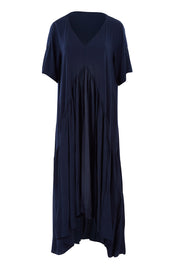 Product shot of the Short Sleeve Peak Maxi Dress in colour Navy (Blue), from the front