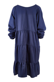 Product shot of the Long Sleeve Chic Dress in colour Navy (Blue), from the back