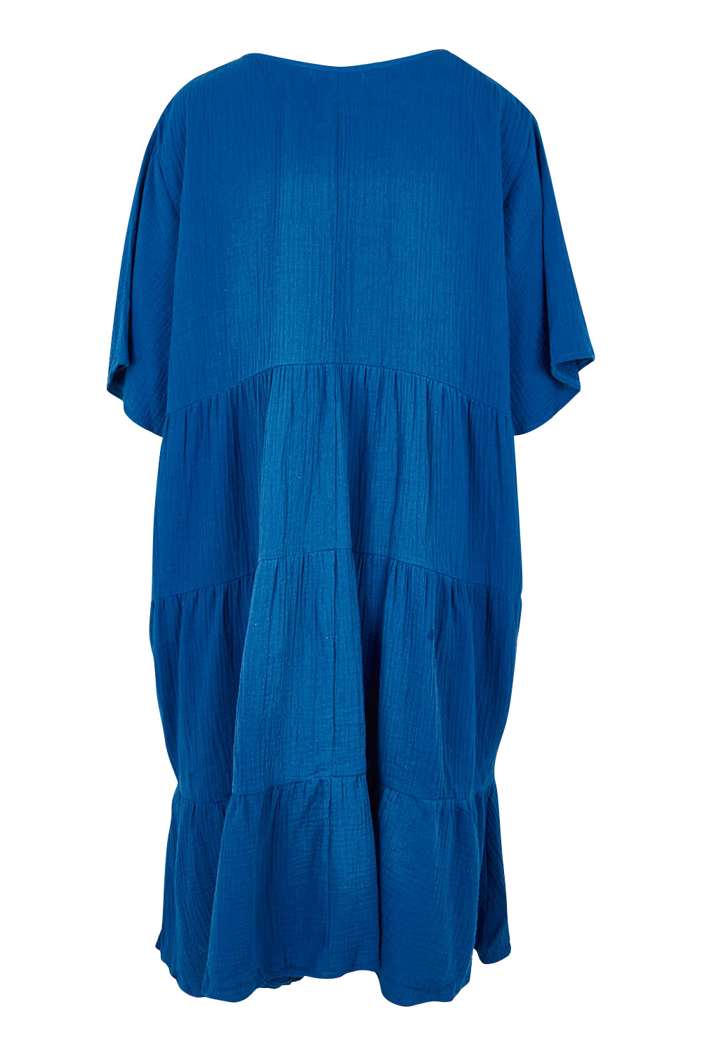 Product shot of the Chic Cotton Dress in colour Ultramarin (Blue), from the back