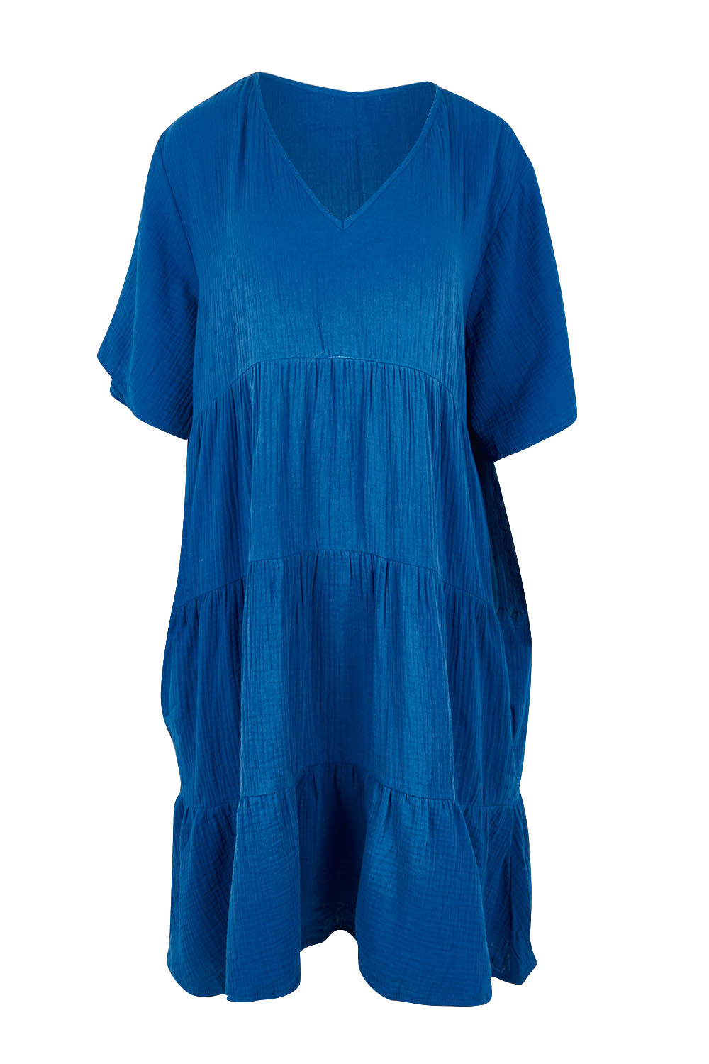Product shot of the Chic Cotton Dress in colour Ultramarin (Blue), from the front