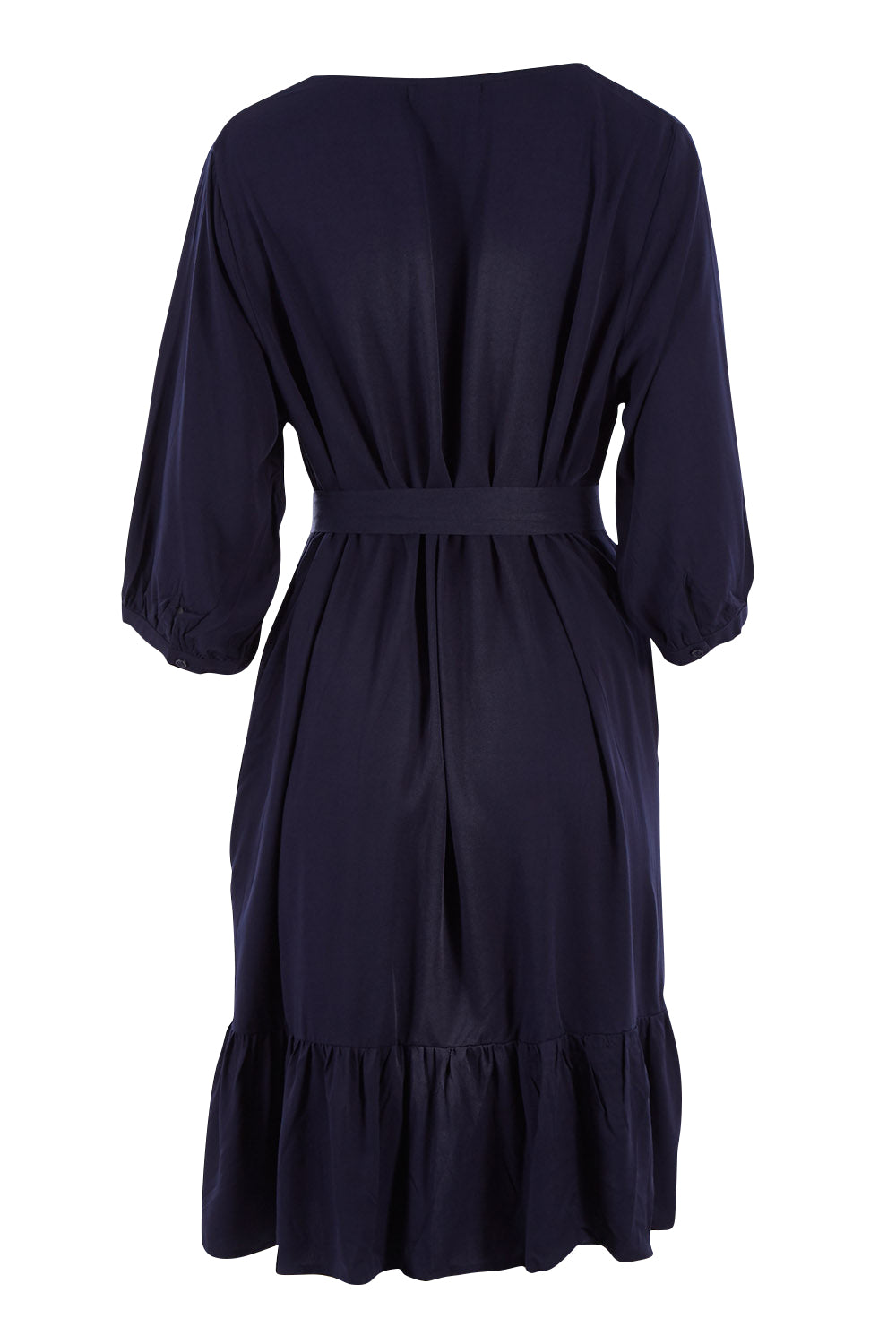 Product shot of the Flare Dress in colour Navy (Blue), from the back