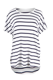 Product shot of the Destiny Top in colour Stripe (White), from the front