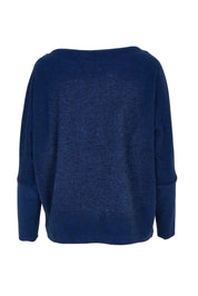 Product shot of the Pennie Long Sleeve Top in colour Ocean (Blue), from the back