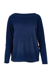 Product shot of the Pennie Long Sleeve Top in colour Ocean (Blue), from the front