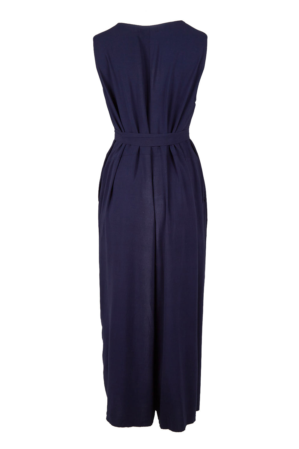 Product shot of the Button Down Jumpsuit in colour Navy (Blue), from the back