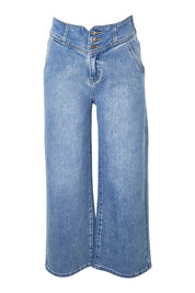 Product shot of the Wide Leg Jean in colour Lightdenim (Blue), from the front