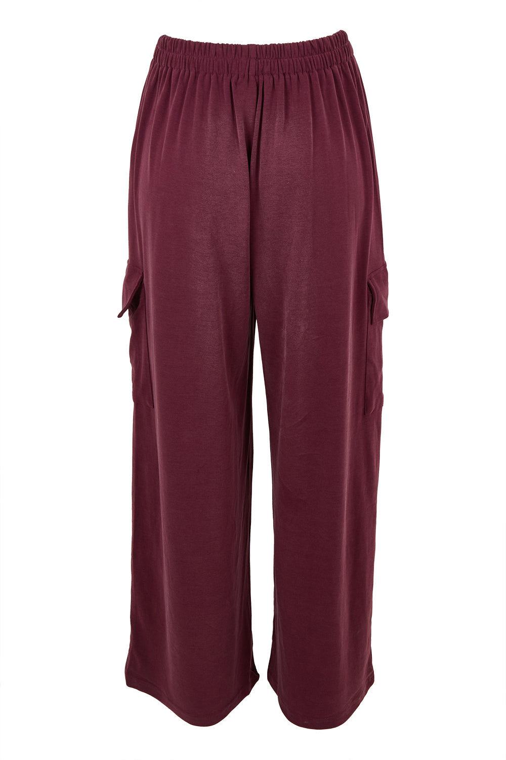 Product shot of the Eden Cotton Blend Pants in colour Plum (Red), from the back
