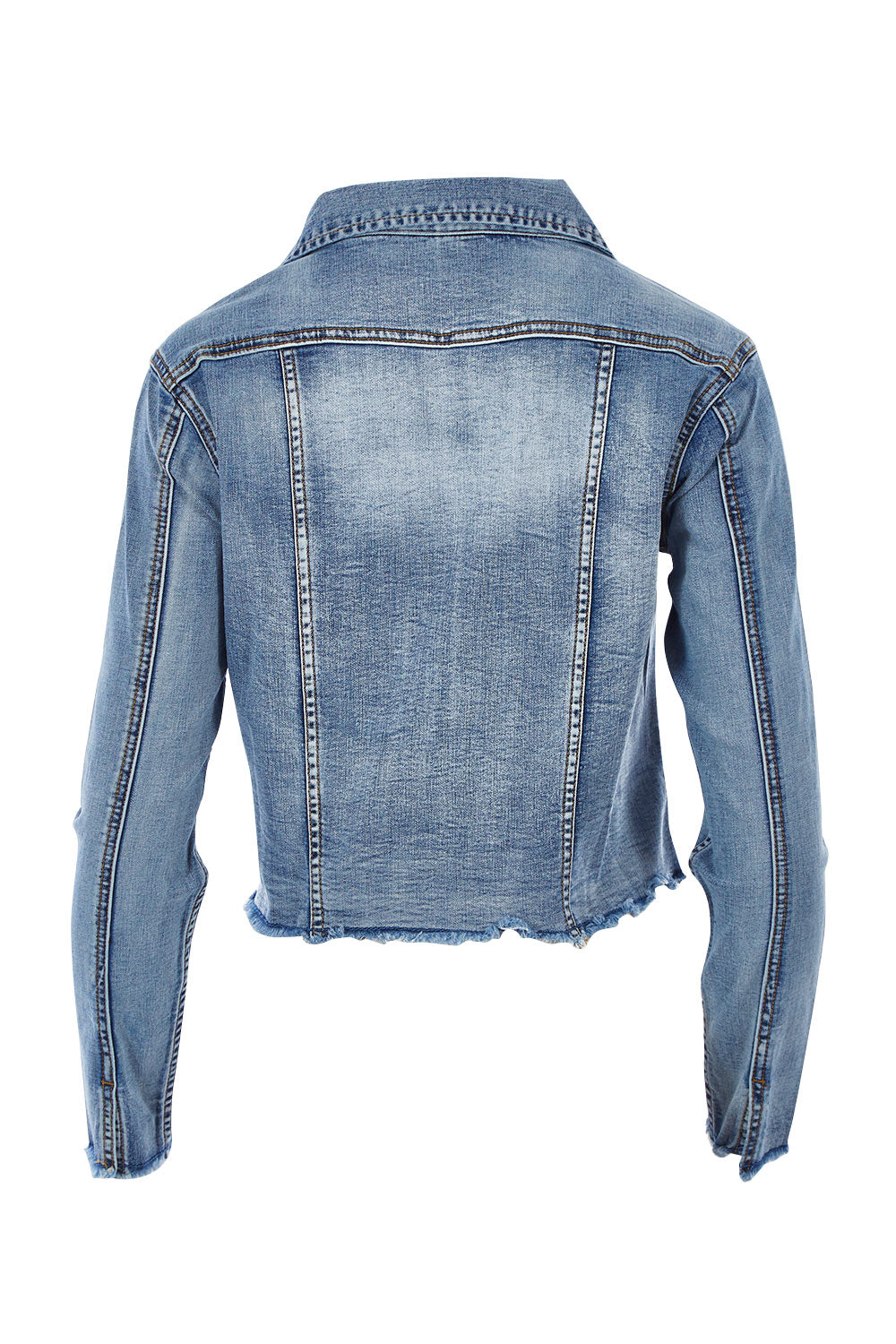 Product shot of the Denim Jacket in colour LightBlue (Blue), from the back
