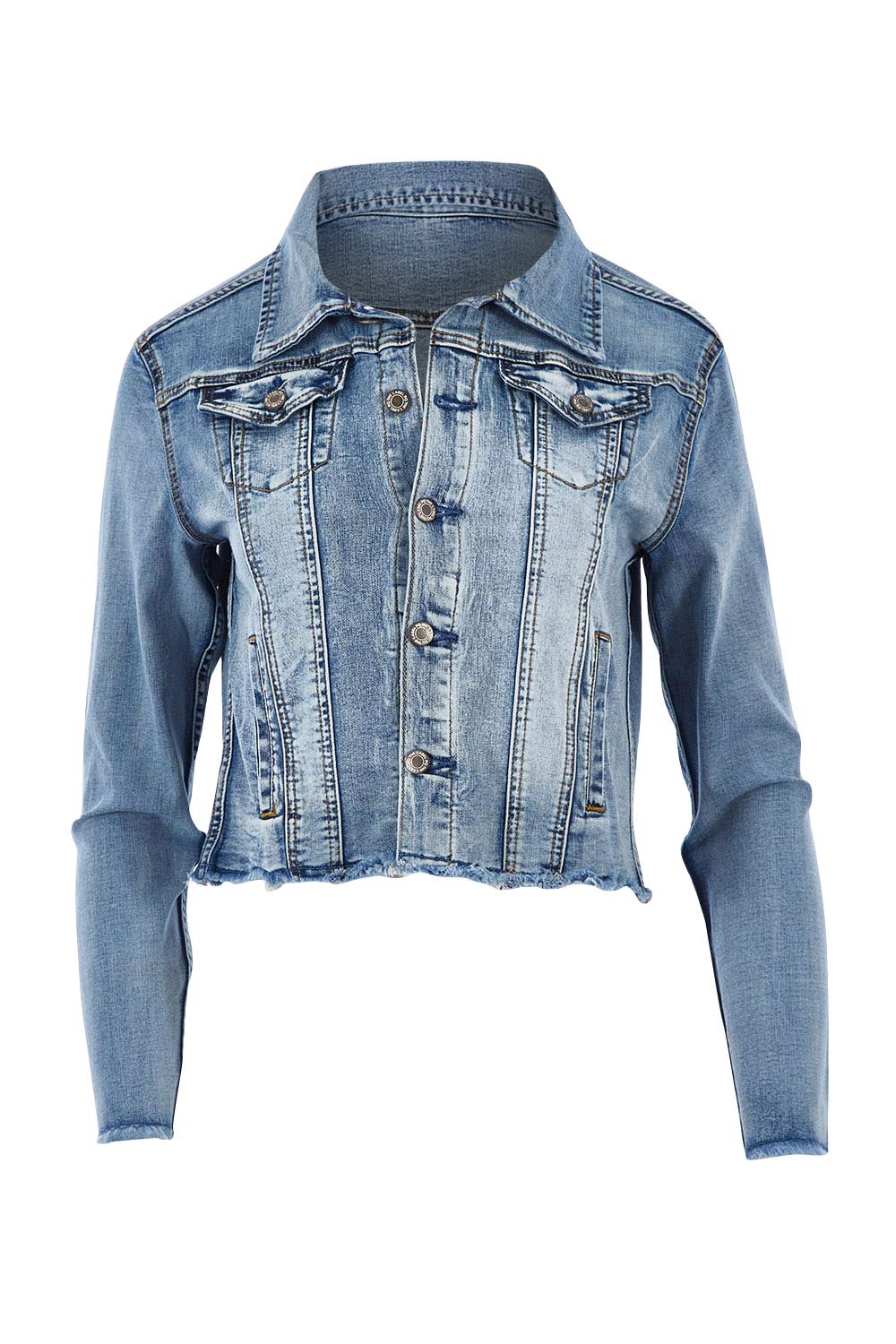 Product shot of the Denim Jacket in colour LightBlue (Blue), from the front