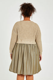 Model Alexis wearing the Lunar Knit Dress in colour Walnut (Green), from the back