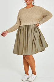 Model Alexis wearing the Lunar Knit Dress in colour Walnut (Green), from the front, cropped image