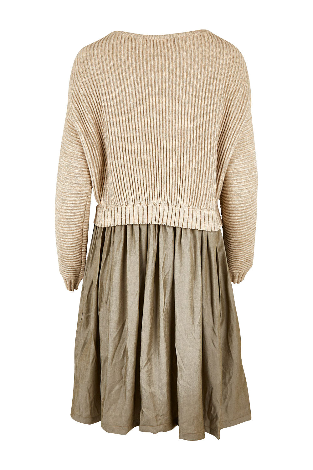 Product shot of the Lunar Knit Dress in colour Walnut (Green), from the back