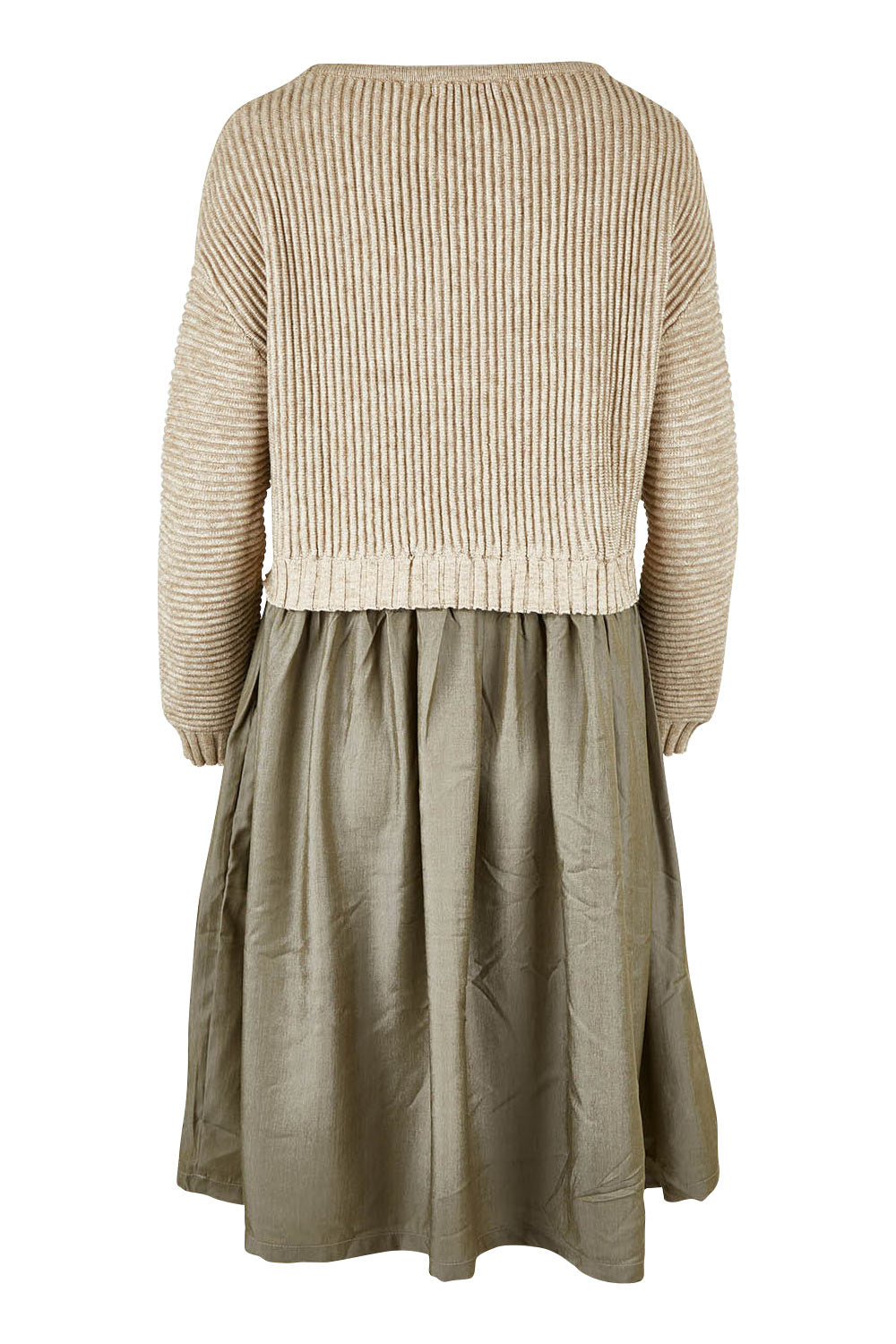 Product shot of the Lunar Knit Dress in colour Walnut (Green), from the back