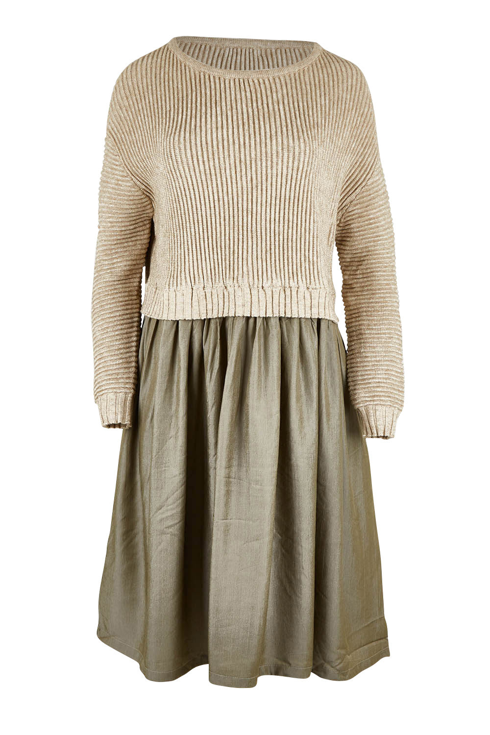 Product shot of the Lunar Knit Dress in colour Walnut (Green), from the front
