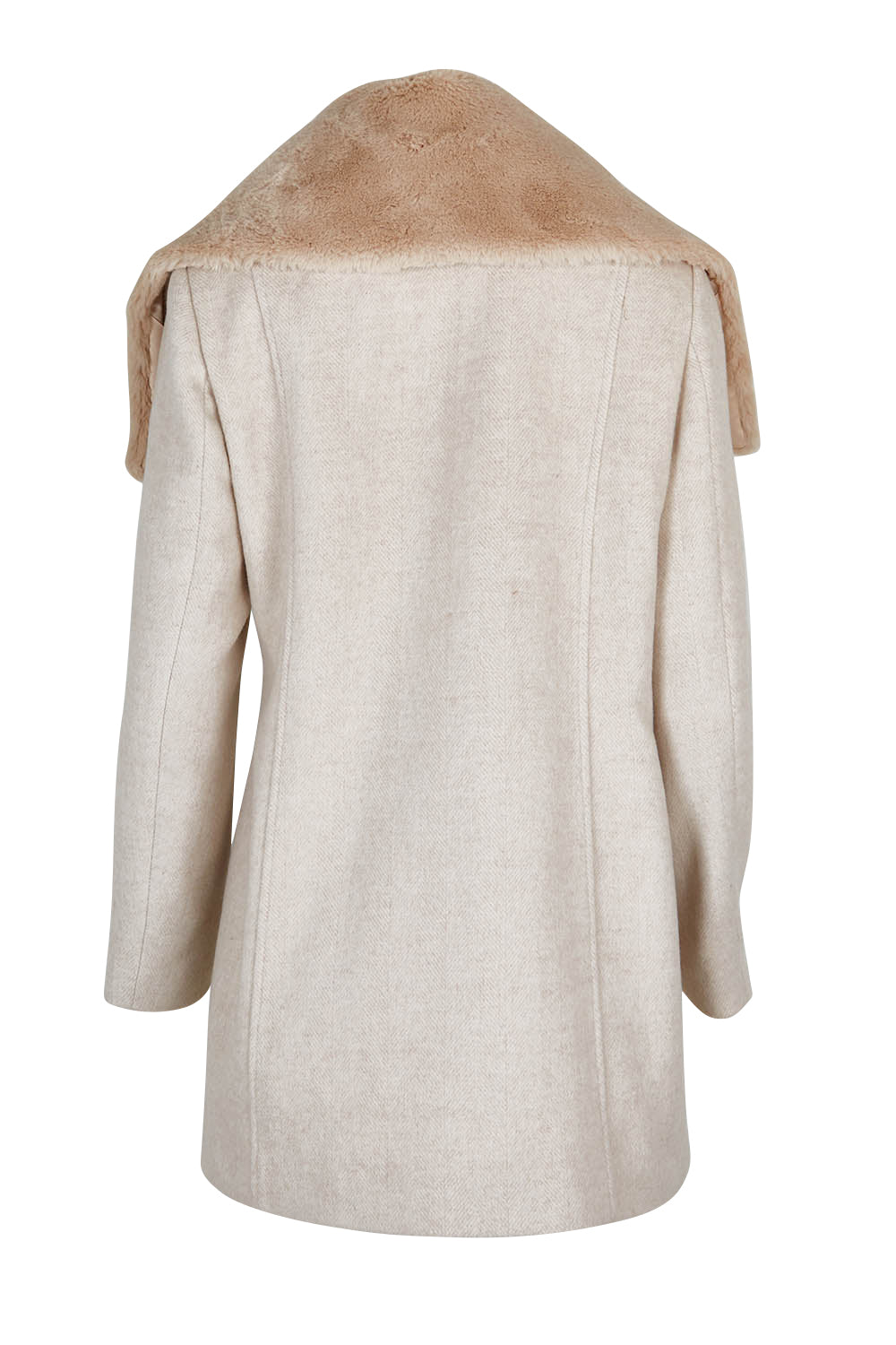 Product shot of the Fur Trim Zip Jacket in colour Oat (White), from the back