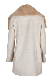Product shot of the Fur Trim Zip Jacket in colour Oat (White), from the back