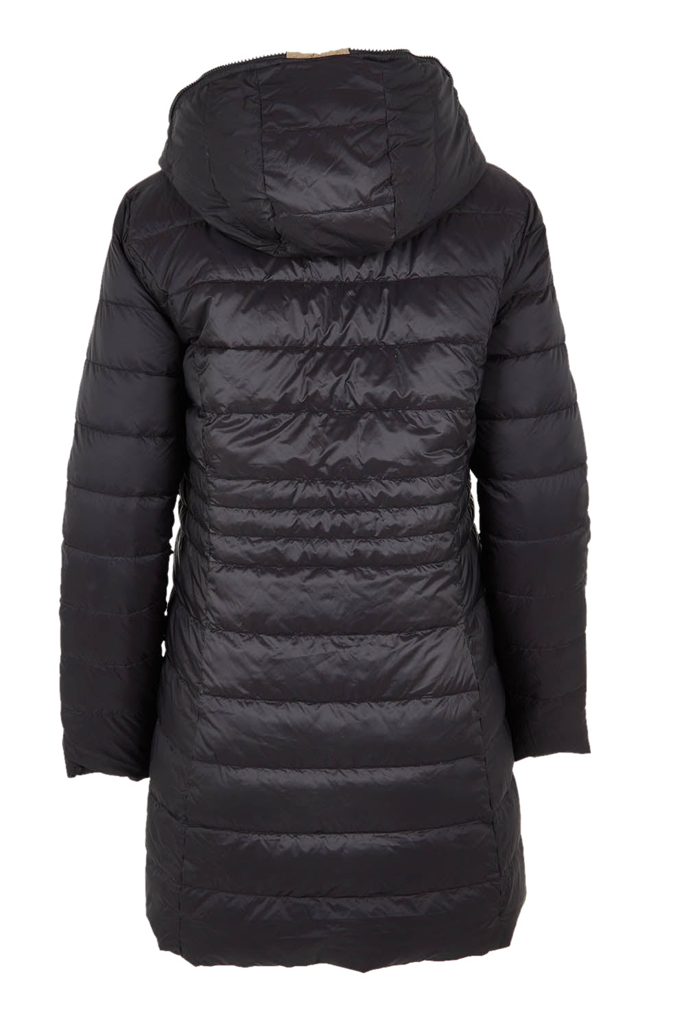 Product shot of the 3/4 Reversible Down Jacket in colour Minkblk (Black), from the back