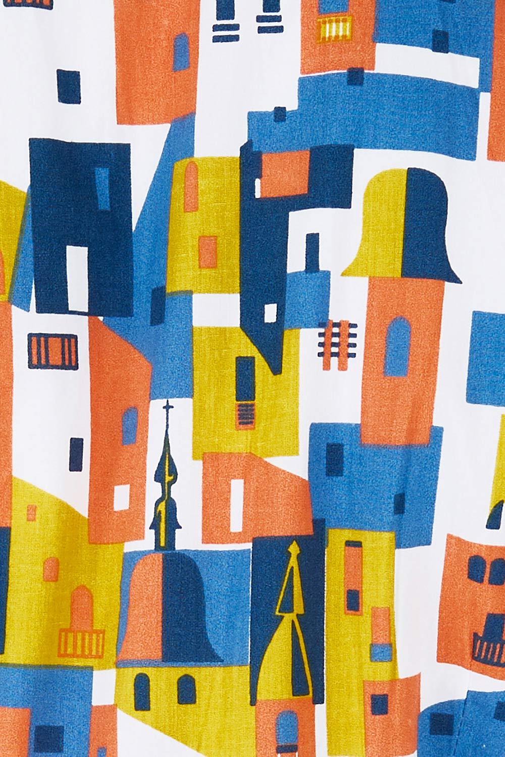 Product shot of the Kelly Dress in colour Houses (Blue), detail