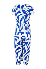 Product shot of the Fronds Playsuit in colour Fronds (Blue), from the back