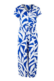 Product shot of the Fronds Playsuit in colour Fronds (Blue), from the front