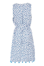 Product shot of the Aline Belted Dress in colour Bluewhite (Blue), from the back