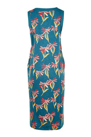 Product shot of the Stemmed Floral Beach Dress in colour Multi (Blue), from the back