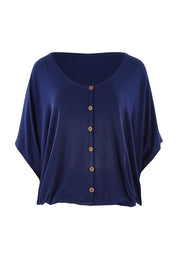 Product shot of The Relaxed Button Bamboo Tee in colour Navy (Blue), from the front