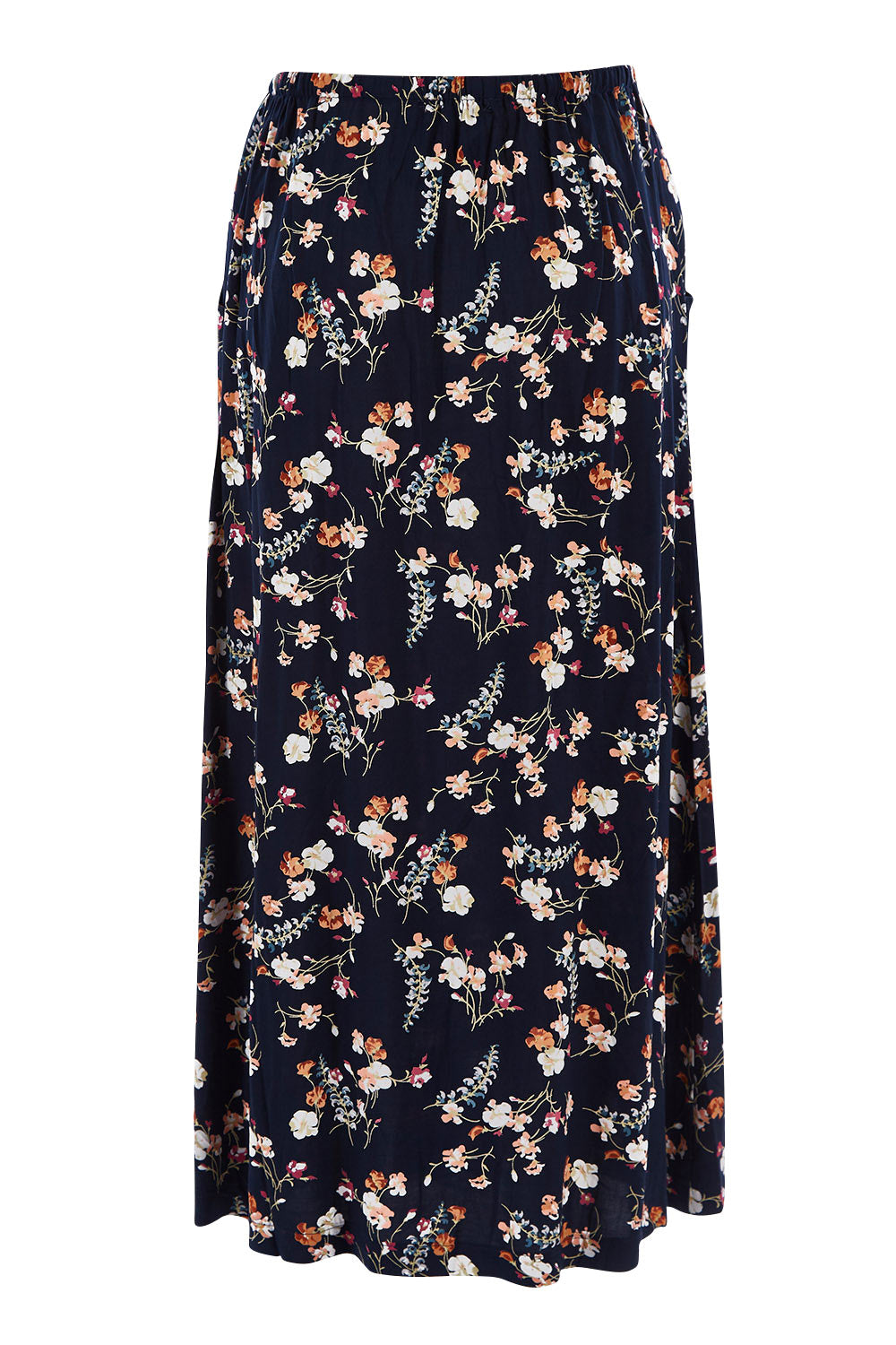 Product shot of The Drawstring Maxi Skirt in colour Fleur (Black), from the back