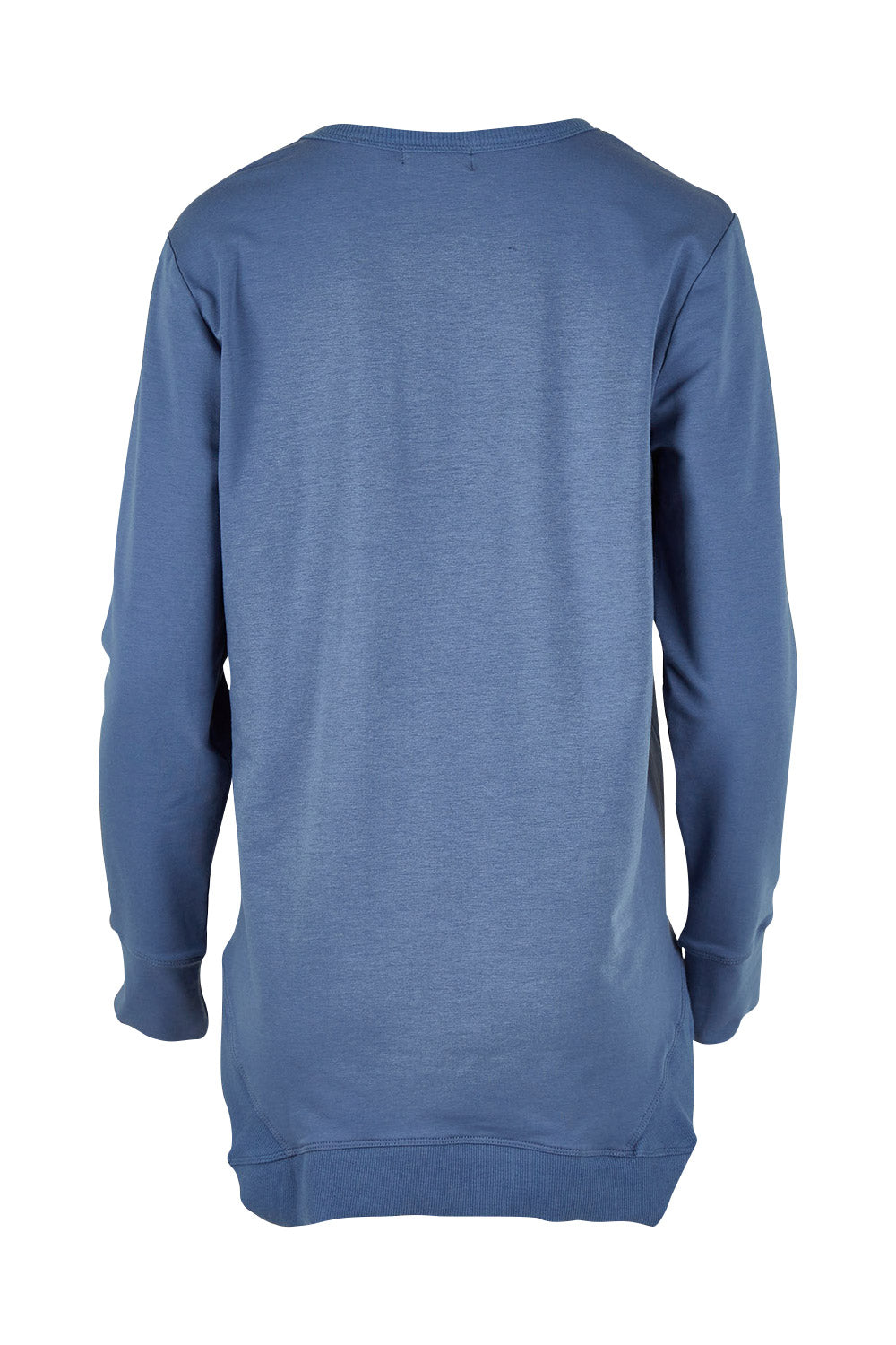 Product shot of The Hem Detail Sweater in colour Denimblue (Blue), from the back