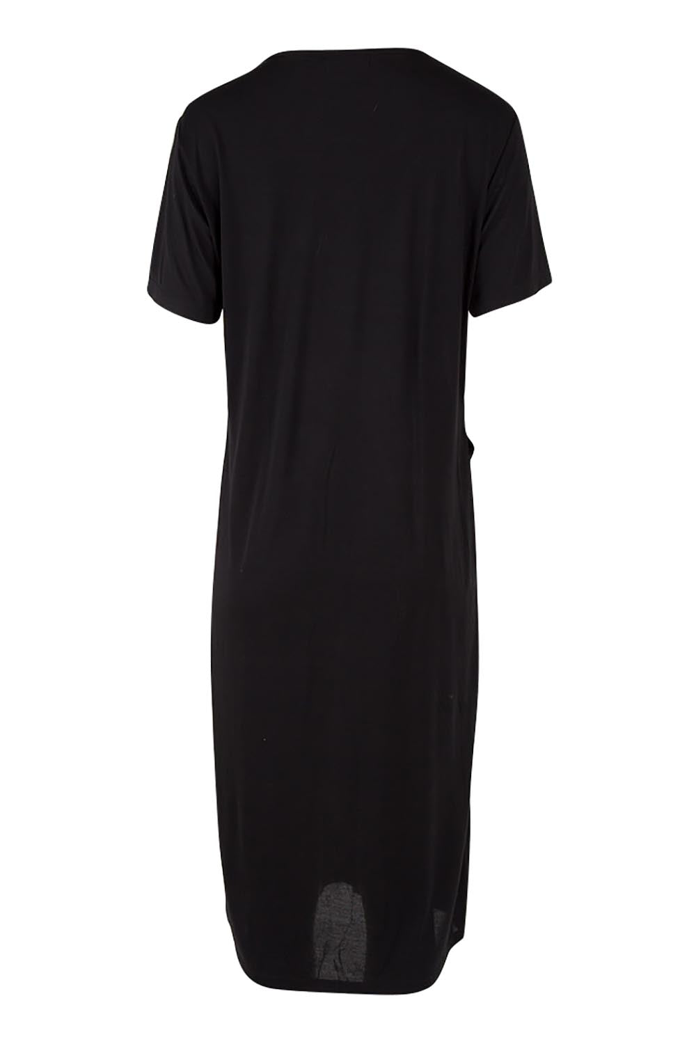 Product shot of The Bamboo Blend Button Dress in colour Black (Black), from the back