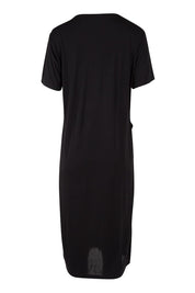 Product shot of The Bamboo Blend Button Dress in colour Black (Black), from the back