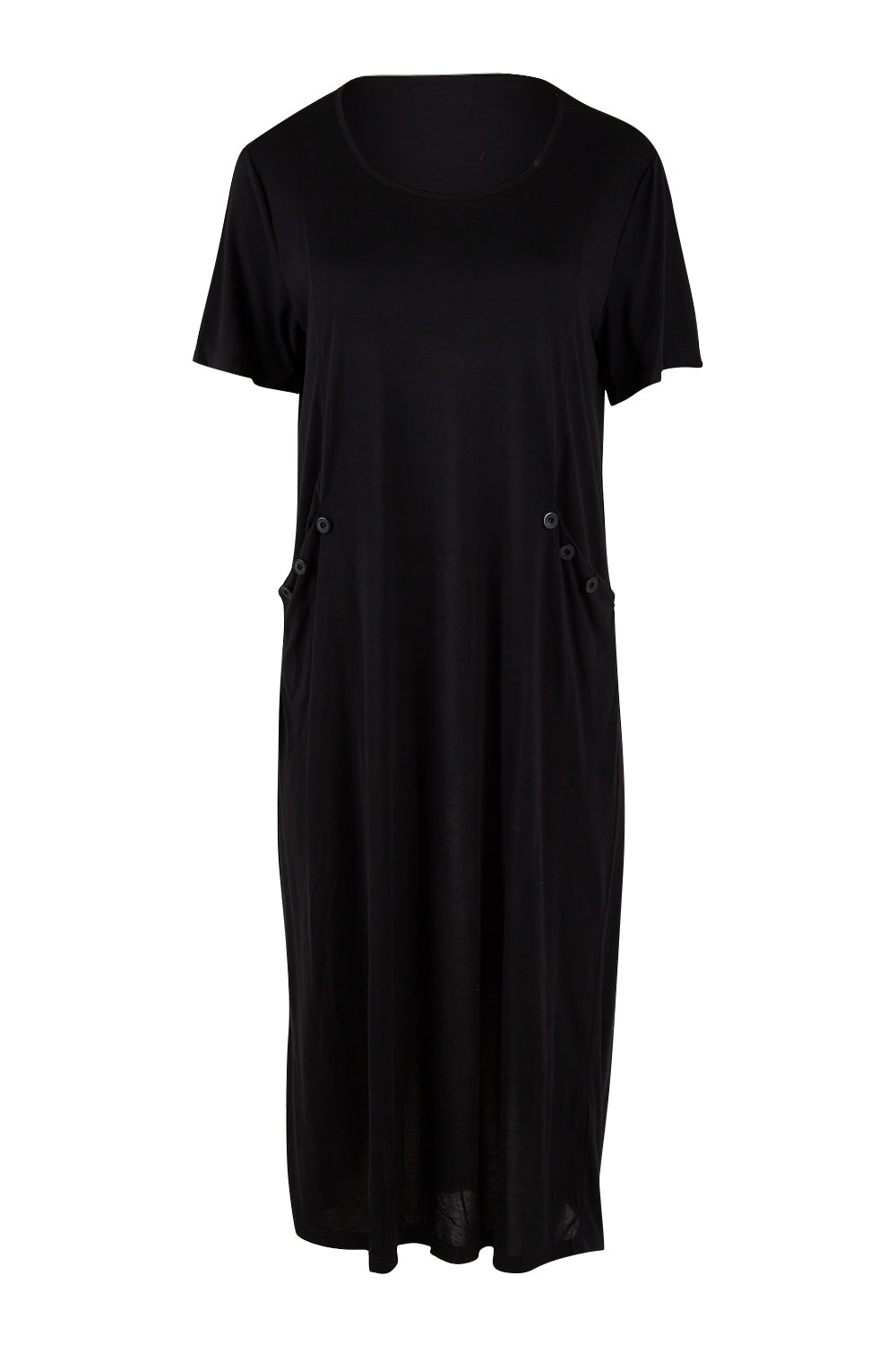 Product shot of The Bamboo Blend Button Dress in colour Black (Black), from the front