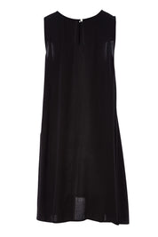 Product shot of The Essential Shift Dress in colour Black (Black), from the back