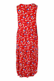 Product shot of The Print Layered Maxi in colour Redfloral (Red), from the back