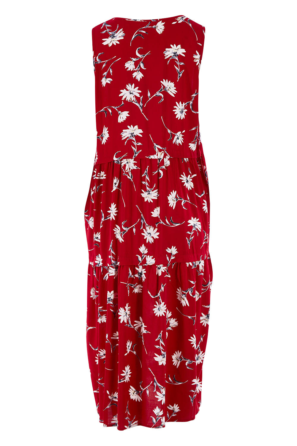 Product shot of The Print Layered Maxi in colour Redprint (Red), from the back