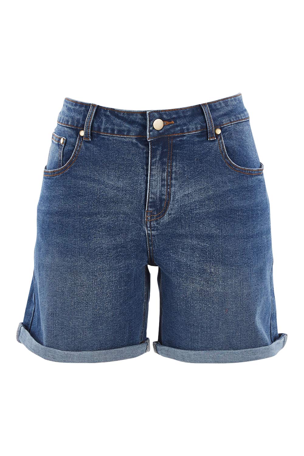 Product shot of The 5 Pocket Denim Short in colour Dkdenim (Blue), from the front