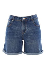 Product shot of The 5 Pocket Denim Short in colour Dkdenim (Blue), from the front