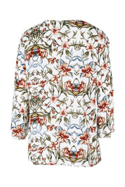 Product shot of The V Neck Printed Top in colour Peachprint (White), from the back