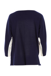 Product shot of The 2 Tone Jumper in colour Navy (Blue), from the back