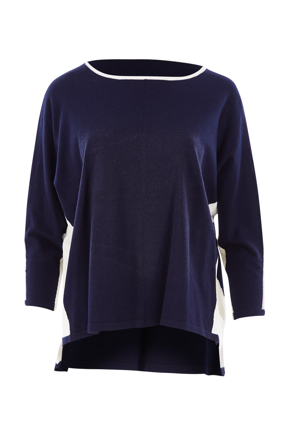 Product shot of The 2 Tone Jumper in colour Navy (Blue), from the front
