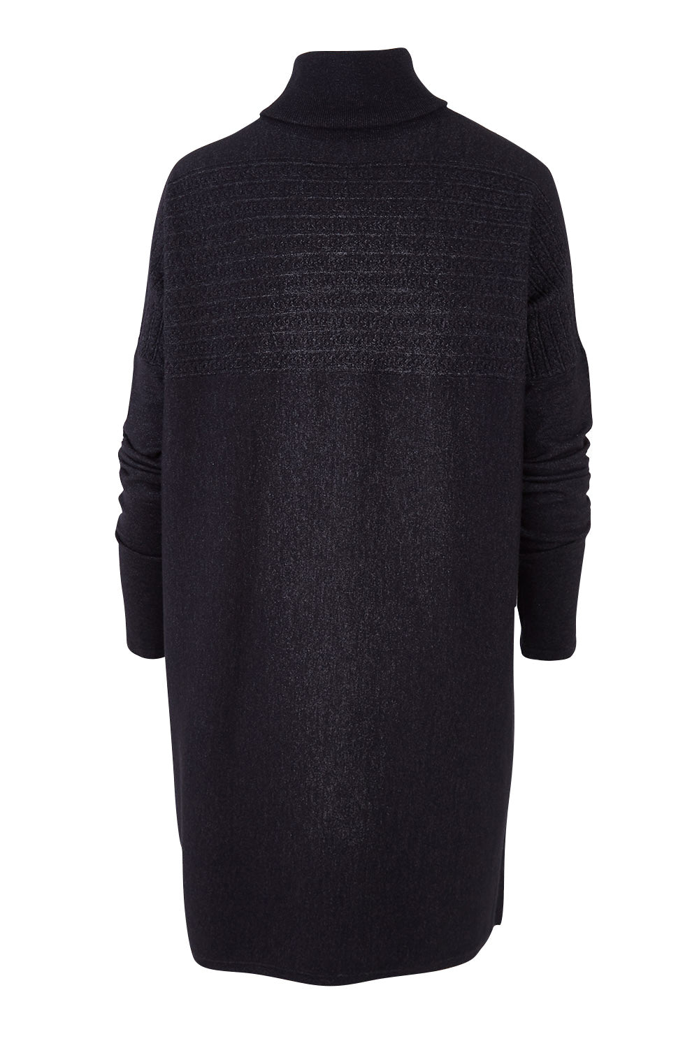 Product shot of The Cable Knit Dress in colour Blackfleck (Black), from the back